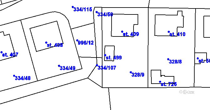 Parcela st. 499 v KÚ Milín, Katastrální mapa