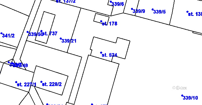 Parcela st. 524 v KÚ Milín, Katastrální mapa