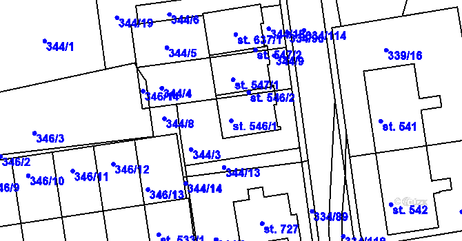 Parcela st. 546/1 v KÚ Milín, Katastrální mapa