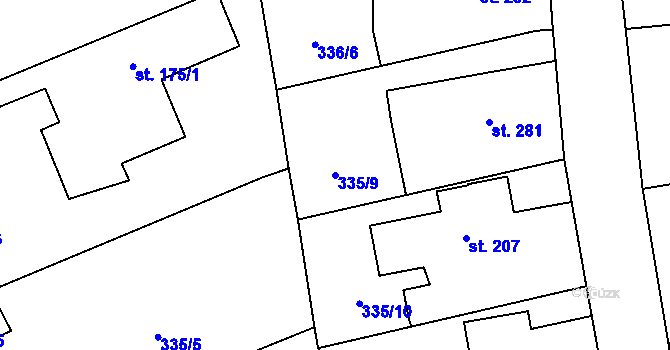 Parcela st. 335/9 v KÚ Milín, Katastrální mapa