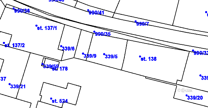 Parcela st. 339/5 v KÚ Milín, Katastrální mapa