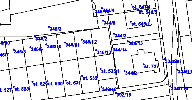Parcela st. 346/13 v KÚ Milín, Katastrální mapa