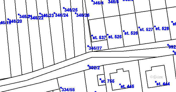 Parcela st. 346/27 v KÚ Milín, Katastrální mapa