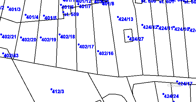 Parcela st. 402/16 v KÚ Milín, Katastrální mapa