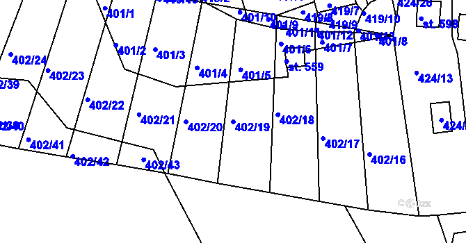 Parcela st. 402/19 v KÚ Milín, Katastrální mapa