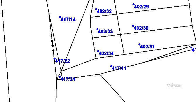 Parcela st. 402/34 v KÚ Milín, Katastrální mapa