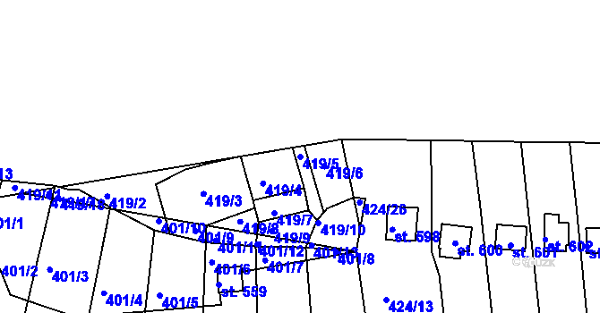 Parcela st. 419/5 v KÚ Milín, Katastrální mapa