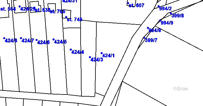 Parcela st. 424/1 v KÚ Milín, Katastrální mapa