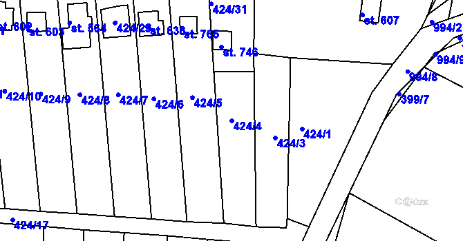 Parcela st. 424/4 v KÚ Milín, Katastrální mapa
