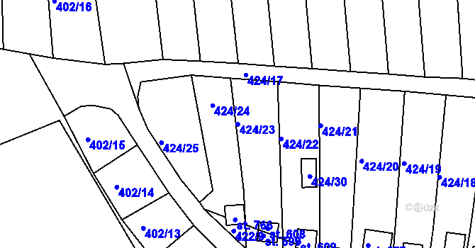 Parcela st. 424/23 v KÚ Milín, Katastrální mapa