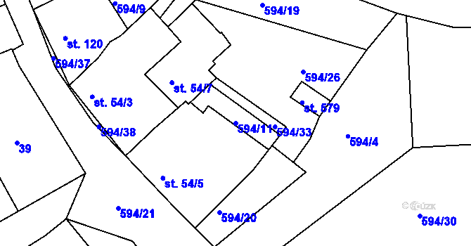 Parcela st. 594/11 v KÚ Milín, Katastrální mapa