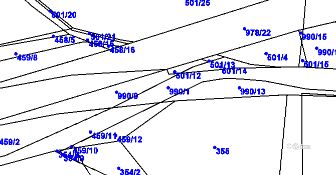 Parcela st. 990/1 v KÚ Milín, Katastrální mapa