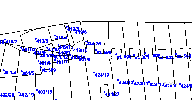 Parcela st. 598 v KÚ Milín, Katastrální mapa