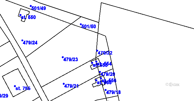 Parcela st. 479/22 v KÚ Milín, Katastrální mapa