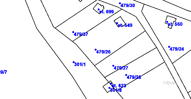 Parcela st. 479/26 v KÚ Milín, Katastrální mapa