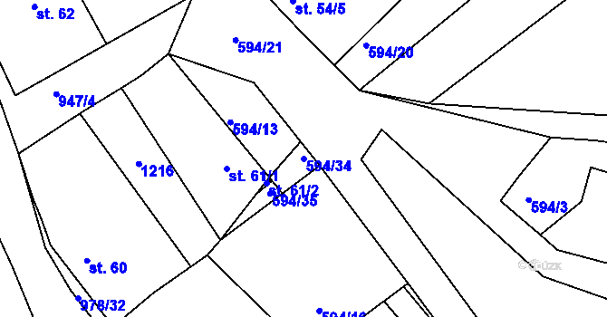 Parcela st. 594/34 v KÚ Milín, Katastrální mapa