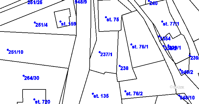 Parcela st. 237/1 v KÚ Milín, Katastrální mapa