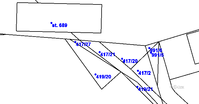 Parcela st. 417/21 v KÚ Milín, Katastrální mapa