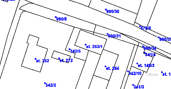 Parcela st. 253/1 v KÚ Milín, Katastrální mapa