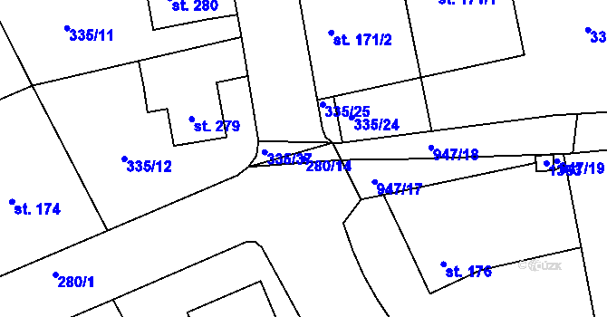 Parcela st. 280/14 v KÚ Milín, Katastrální mapa