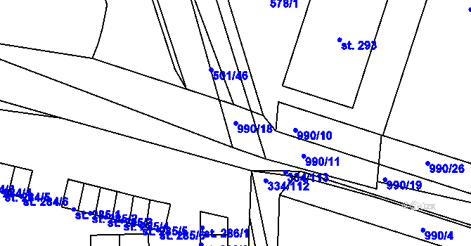 Parcela st. 990/18 v KÚ Milín, Katastrální mapa