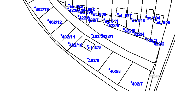 Parcela st. 675 v KÚ Milín, Katastrální mapa