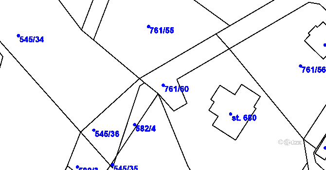 Parcela st. 761/60 v KÚ Milín, Katastrální mapa