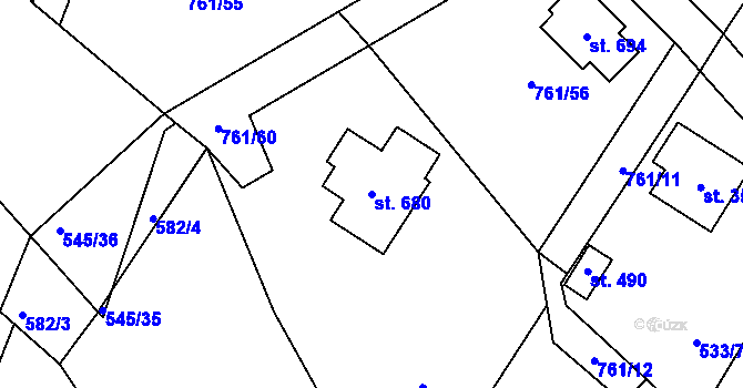 Parcela st. 680 v KÚ Milín, Katastrální mapa