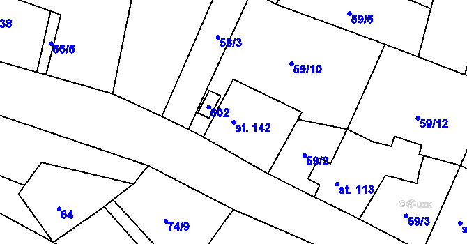 Parcela st. 142 v KÚ Bačalky, Katastrální mapa