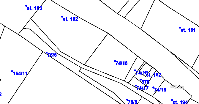 Parcela st. 74/1 v KÚ Bačalky, Katastrální mapa