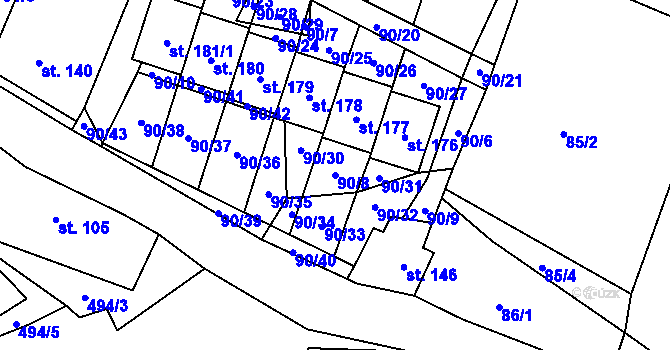 Parcela st. 90/8 v KÚ Bačalky, Katastrální mapa