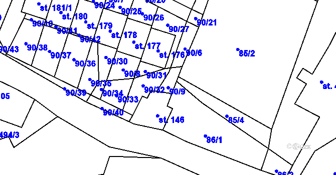 Parcela st. 90/9 v KÚ Bačalky, Katastrální mapa