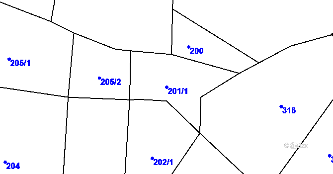 Parcela st. 201/1 v KÚ Bačalky, Katastrální mapa