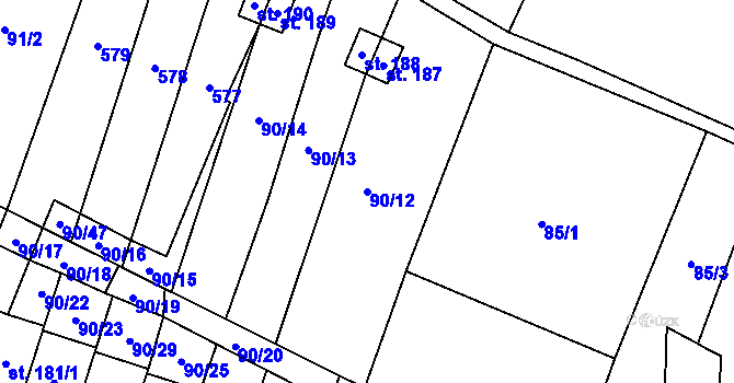 Parcela st. 90/12 v KÚ Bačalky, Katastrální mapa