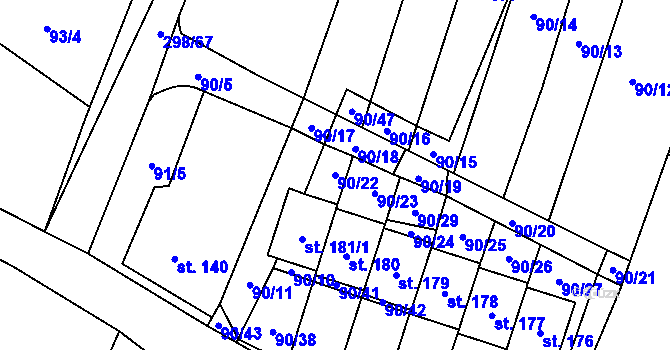 Parcela st. 90/22 v KÚ Bačalky, Katastrální mapa