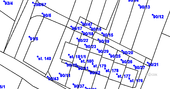 Parcela st. 90/23 v KÚ Bačalky, Katastrální mapa