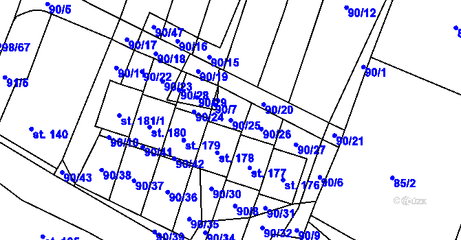 Parcela st. 90/25 v KÚ Bačalky, Katastrální mapa