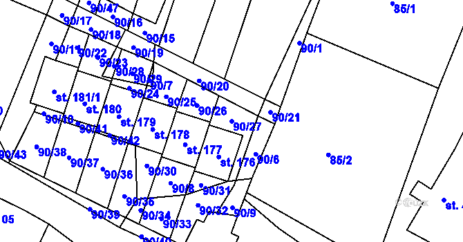 Parcela st. 90/27 v KÚ Bačalky, Katastrální mapa