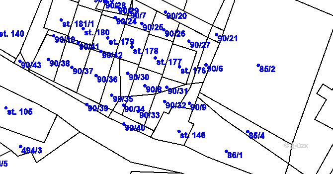 Parcela st. 90/31 v KÚ Bačalky, Katastrální mapa