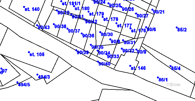 Parcela st. 90/34 v KÚ Bačalky, Katastrální mapa