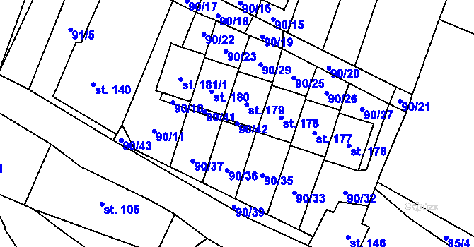 Parcela st. 90/42 v KÚ Bačalky, Katastrální mapa