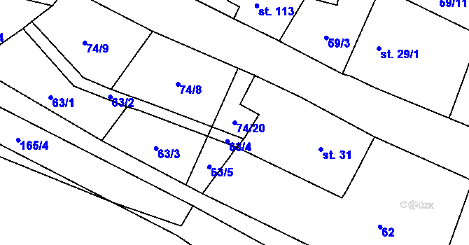 Parcela st. 74/20 v KÚ Bačalky, Katastrální mapa