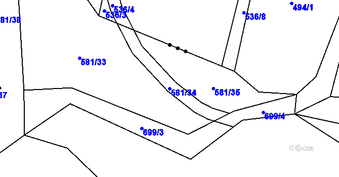 Parcela st. 581/34 v KÚ Lično u Milkovic, Katastrální mapa