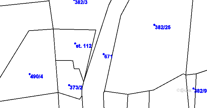 Parcela st. 671 v KÚ Lično u Milkovic, Katastrální mapa
