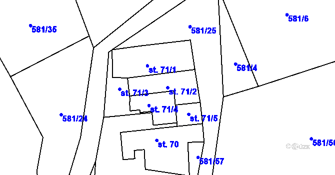 Parcela st. 71/2 v KÚ Záhuby, Katastrální mapa
