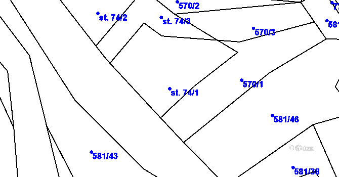 Parcela st. 74/1 v KÚ Záhuby, Katastrální mapa