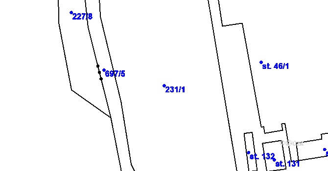 Parcela st. 231/1 v KÚ Záhuby, Katastrální mapa