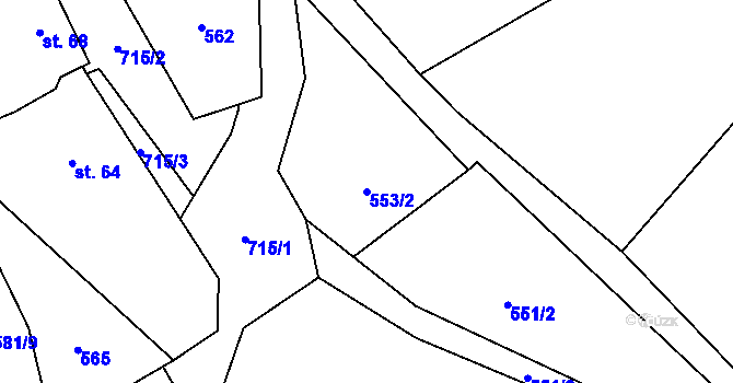 Parcela st. 553/2 v KÚ Záhuby, Katastrální mapa