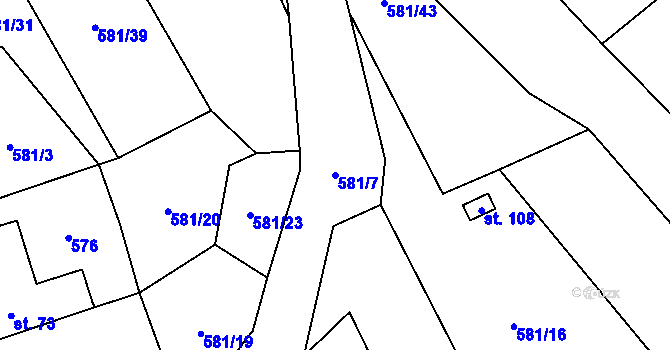 Parcela st. 581/7 v KÚ Záhuby, Katastrální mapa
