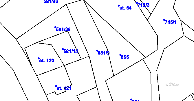 Parcela st. 581/9 v KÚ Záhuby, Katastrální mapa